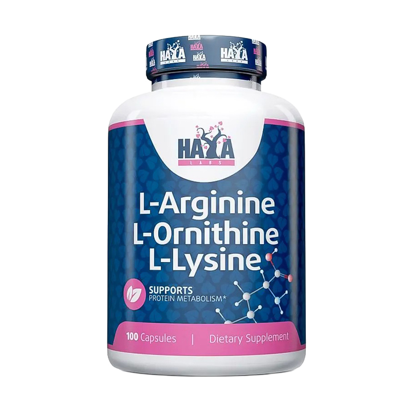 L-аргінін, L-орнітин та L-лізин Haya Labs L-Arginine L-Ornithine L-Lysine, 100 капсул